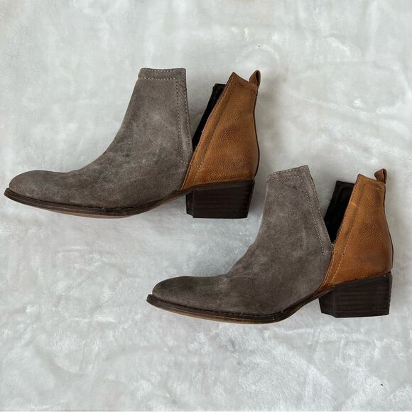 DIBA TRUE Boho Leather Two Tone Ankle Booties 7.5 grey brown suede cute western - Picture 3 of 7